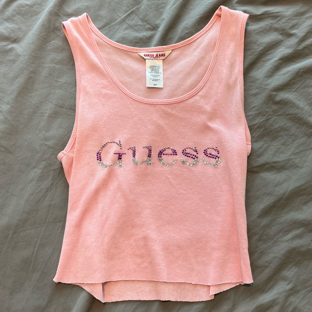 Vintage Bedazzled Guess Pink Tanktop